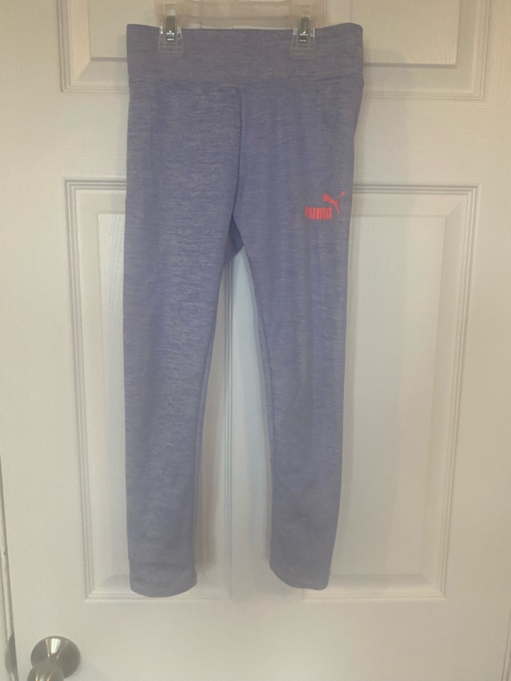 PUMA Girls Heather Purple Marled Logo Leggings Pant Size M 7/8 Coral Pink Logo